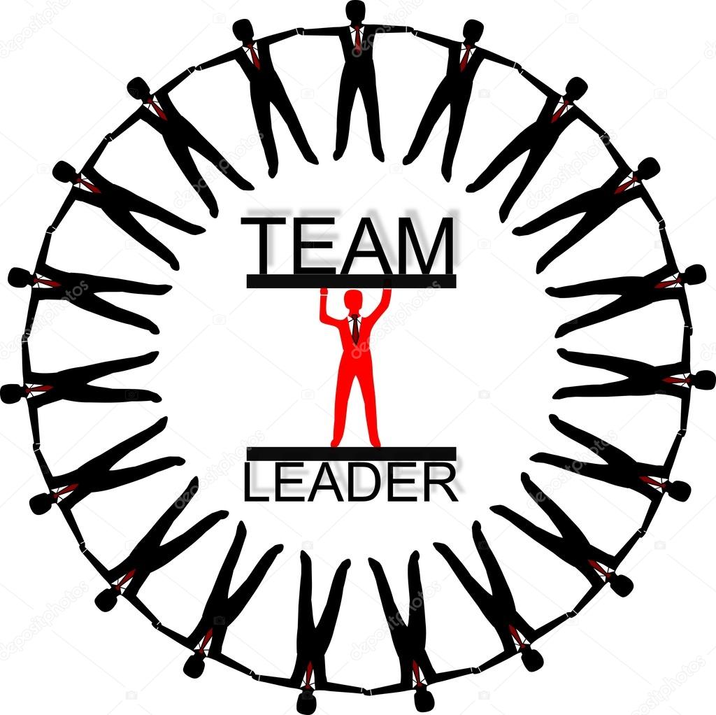 Illustration of Team leader wit his team around on the white background.