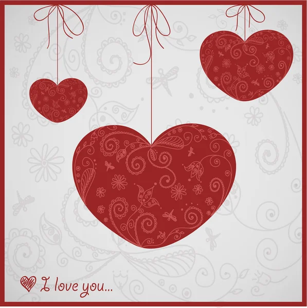 Card for Valentines day with pretty ornament hearts — Stock Vector