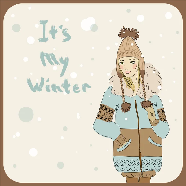 Zimní móda dívka — Stockový vektor