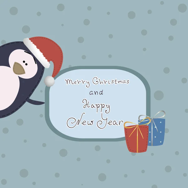 Vector lindo pingüino de Santa Claus sobre fondo azul — Archivo Imágenes Vectoriales