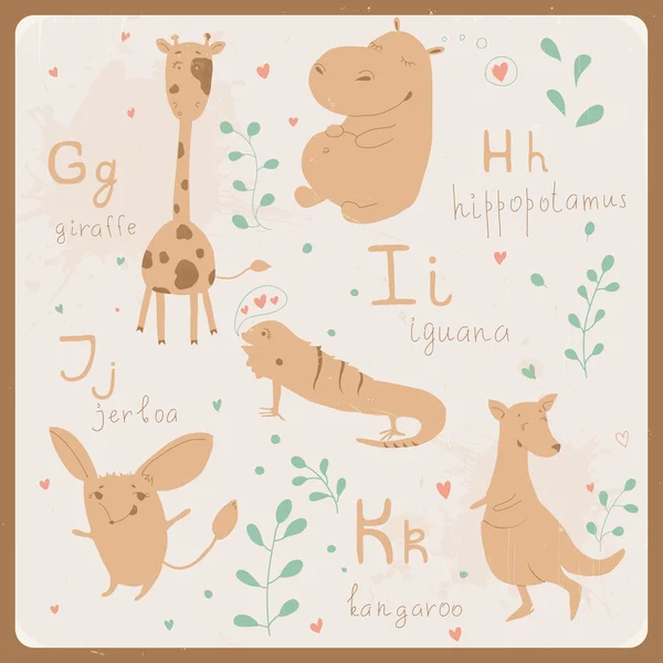 Roliga djur alfabetet för barn. g-k — Stock vektor