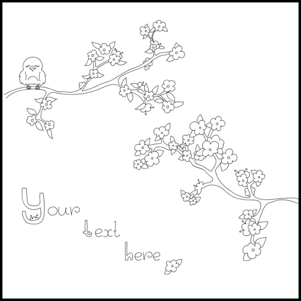 Kreslený třešňového květu, sakura s pěkný ptáček na větvi — Stockový vektor
