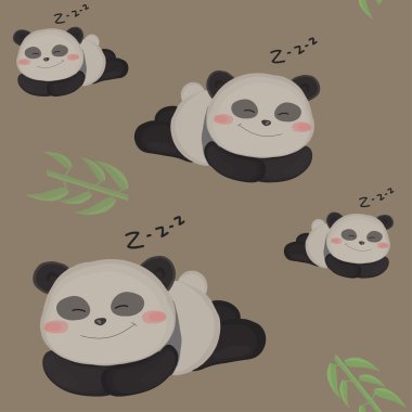 uykulu küçük panda. sevimli panda ile komik sorunsuz çocuk desen.