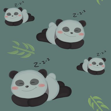 uykulu küçük panda. sevimli panda ile komik sorunsuz çocuk desen.