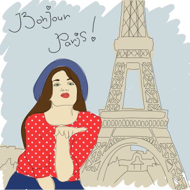 paris-zemin üzerine güzel bir kız. vektör çizim