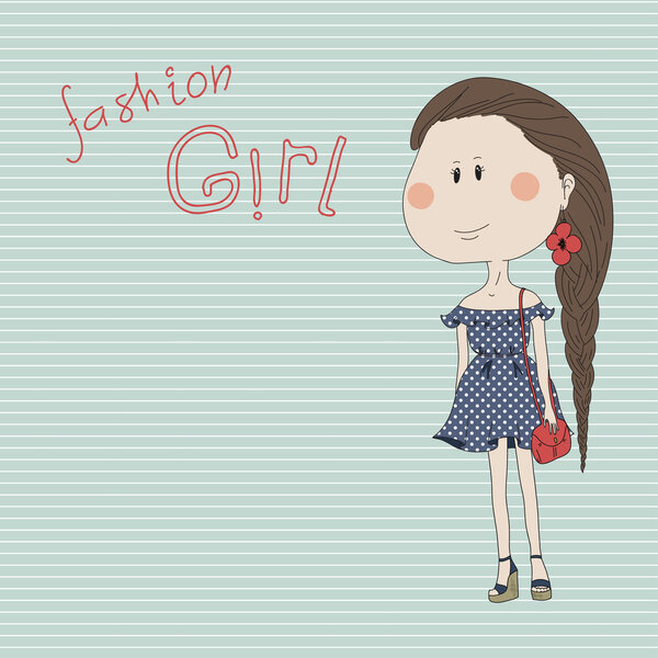 Illustration of a cute cartoon hipster girl.