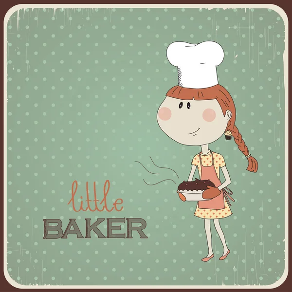 Ilustración de una linda chica que cocinó pastel — Vector de stock