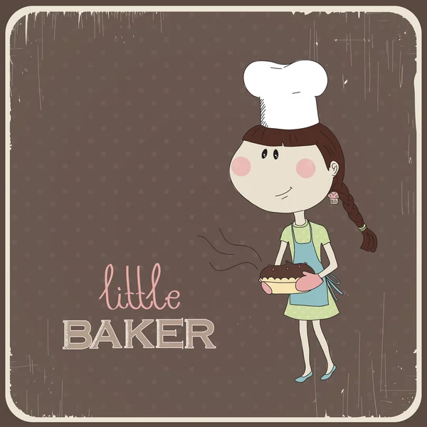 Illustratie van een schattig meisje die taart gekookt — Stockvector
