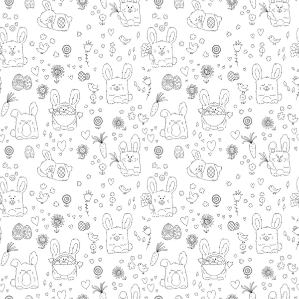 Cute seamless pattern with bunnies — Stock Vector