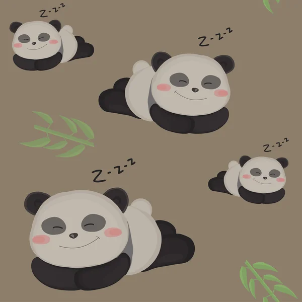 Sleepy little panda. Funny seamless children pattern with cute panda. — Stock Vector