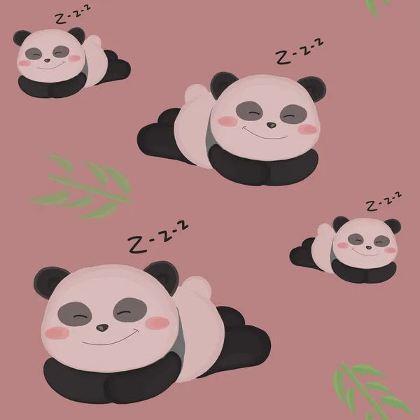 Piccolo panda assonnato. Divertente modello bambini senza soluzione di continuità con simpatico panda . — Vettoriale Stock