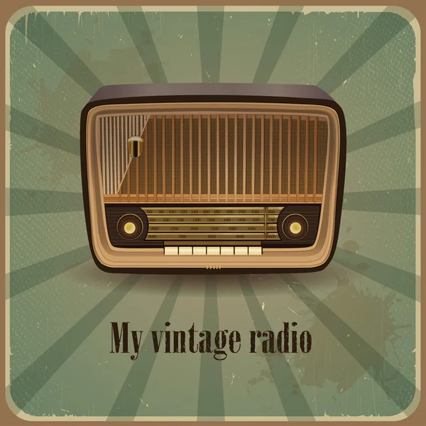 Retro card with old radio. Vintage background — Stock Vector