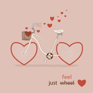 Bike with hearts instead of wheels. Great card for Valentine's Day