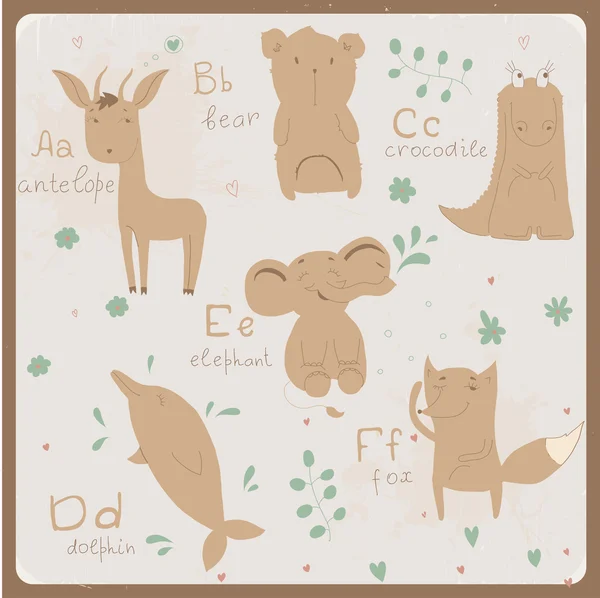 Joli alphabet de zoo. Animaux drôles — Image vectorielle