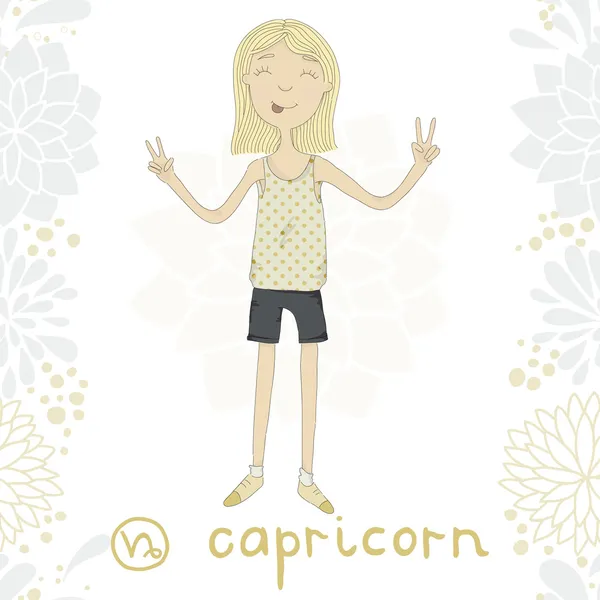 Zodiac sign Capricorn. Cheerful girl — Stock Vector