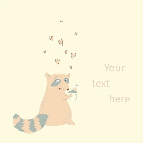 Greeting card with a cute raccoon sweet tooth — Stock Vector