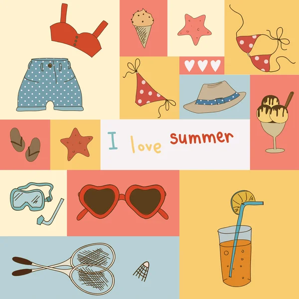 暑假期间与各种组件的拼贴画 — 图库矢量图片