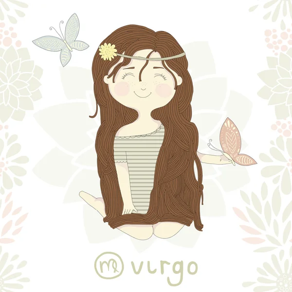 Signo del zodíaco Virgo. Linda niña sentada en el jardín — Vector de stock