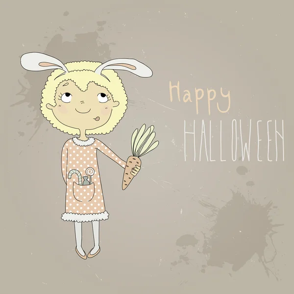 Jolie fille en costume de lapin. Carte postale pour Halloween — Image vectorielle