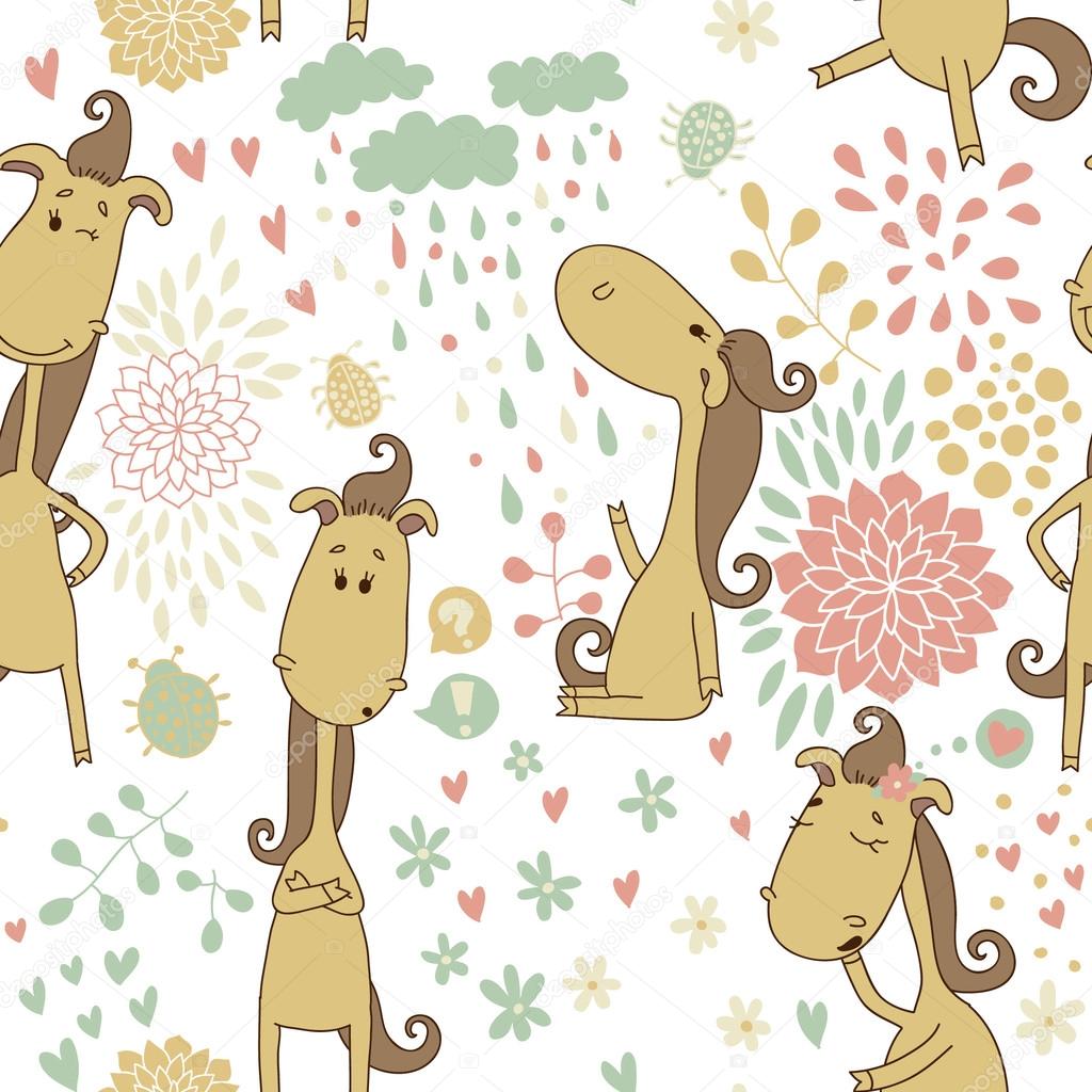 Bright pattern with cute horse in its various manifestations