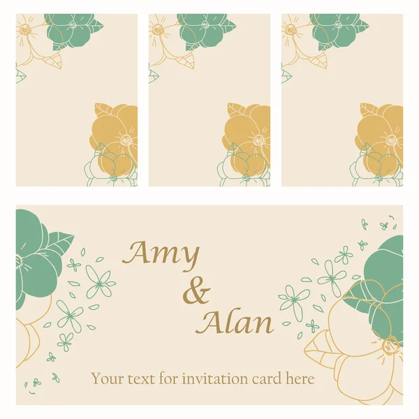 Un ensemble de cartes d'invitation de mariage. Cartes d'invitation avec des fleurs délicates. Eps 10 — Image vectorielle