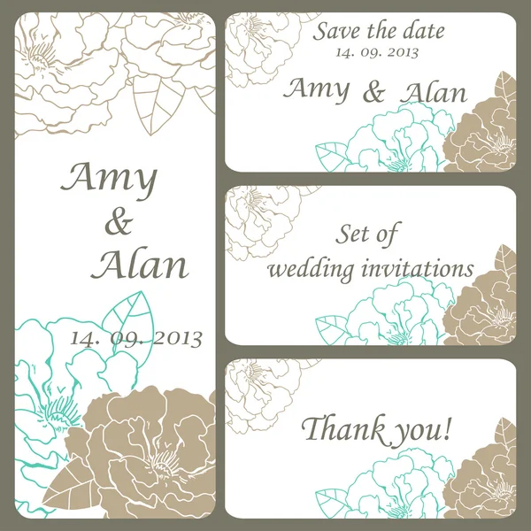 düğün davetiye kümesi. davetiye kartlarla narin çiçekler. EPS 10