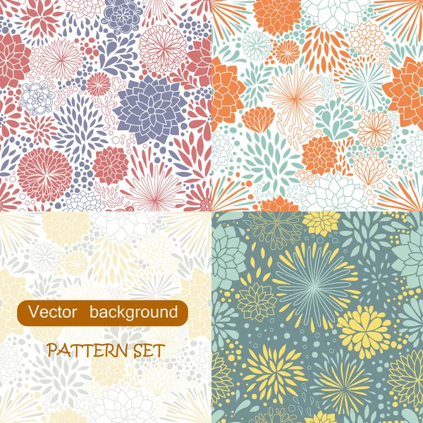 Set of four seamless abstract hand-drawn pattern, waves background. Seamless pattern can be used for wallpaper, pattern fills, web page background,surface textures. Gorgeous seamless floral background — Stock Vector