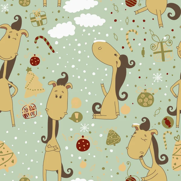 Cartoon paard op de achtergrond van Kerstmis. Kerstmis naadloze patroon. ideaal voor wenskaarten, uitnodigingen, en behang, opvulpatronen, web pagina-achtergronden, oppervlakte texturen eps 10 — Stockvector