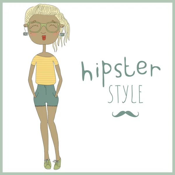 Cute hipster girl painted on the vintage background. Vector illustration. Eps 10 — Stock Vector