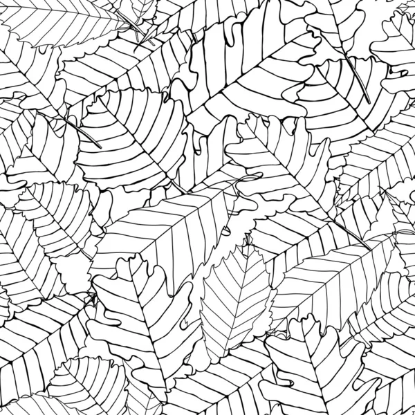 Herbst hinterlässt nahtlosen Hintergrund. schwarz-weiße nahtlose Muster von Herbstblättern. Folge 10 — Stockvektor