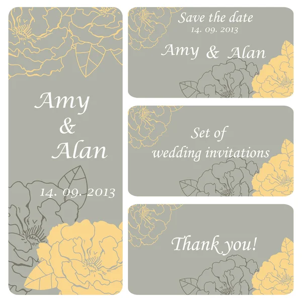 A set of wedding invitation cards. Invitation cards with delicate flowers. Eps 10 — Stock Vector