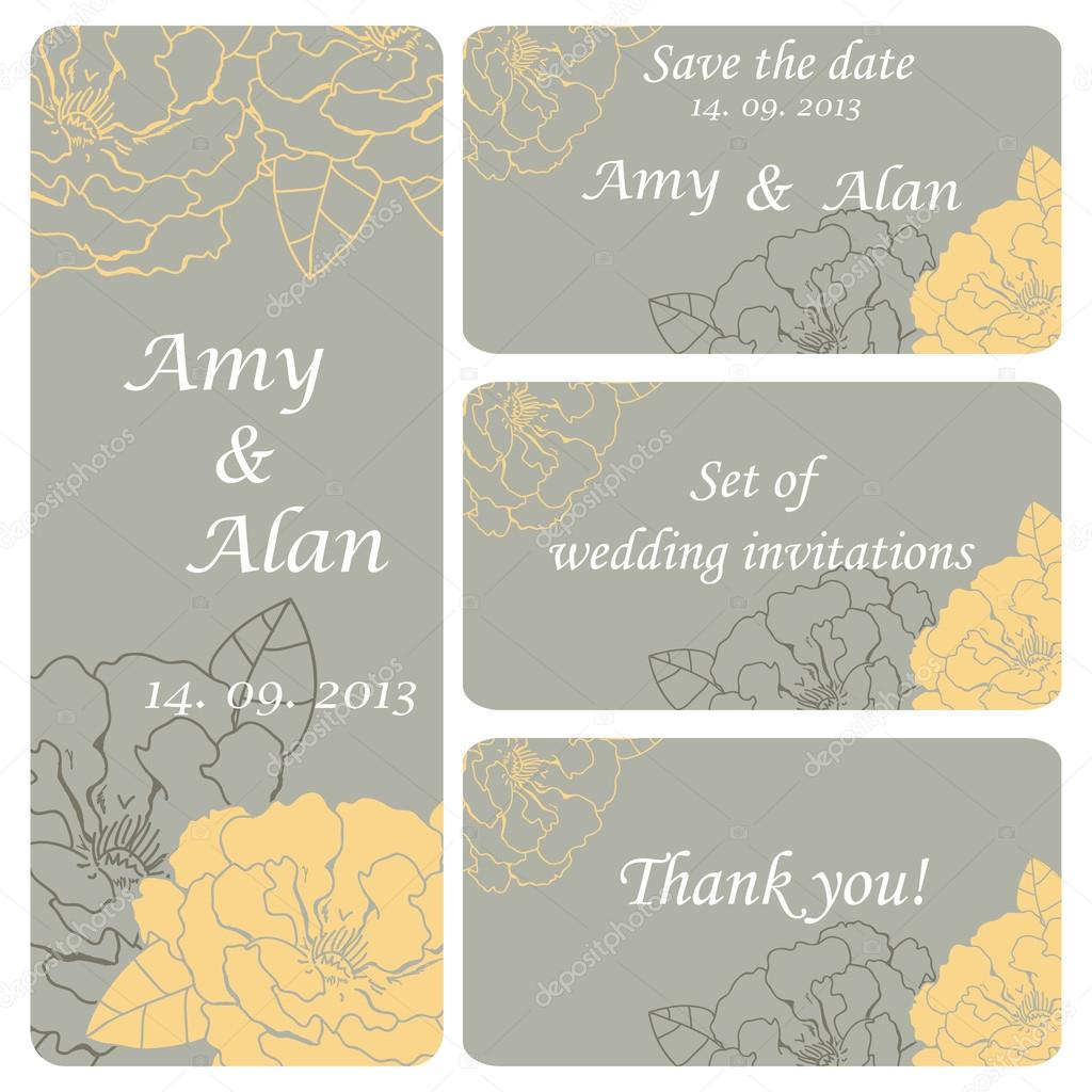 A set of wedding invitation cards. Invitation cards with delicate flowers. Eps 10
