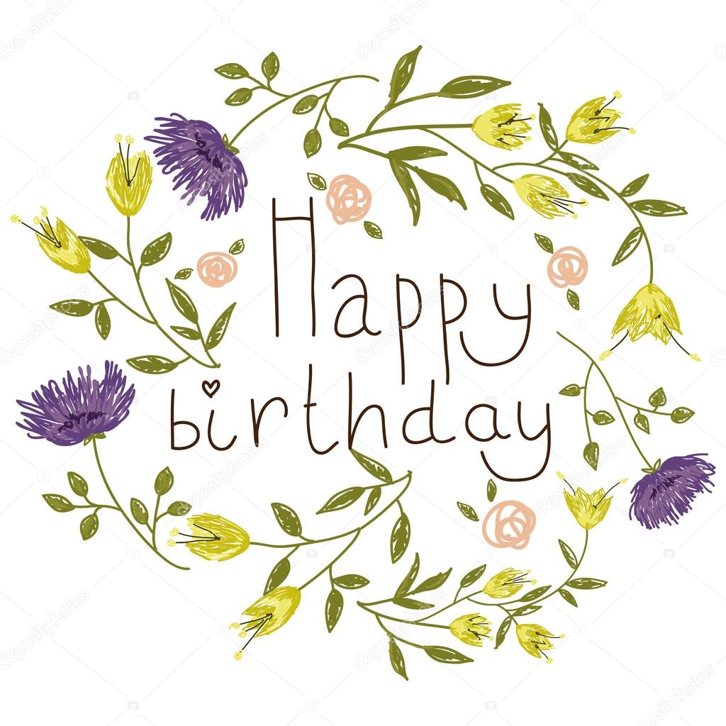 Birthday card on a floral background. Vector illustration for your holiday presentation. Easy to use. Eps 10