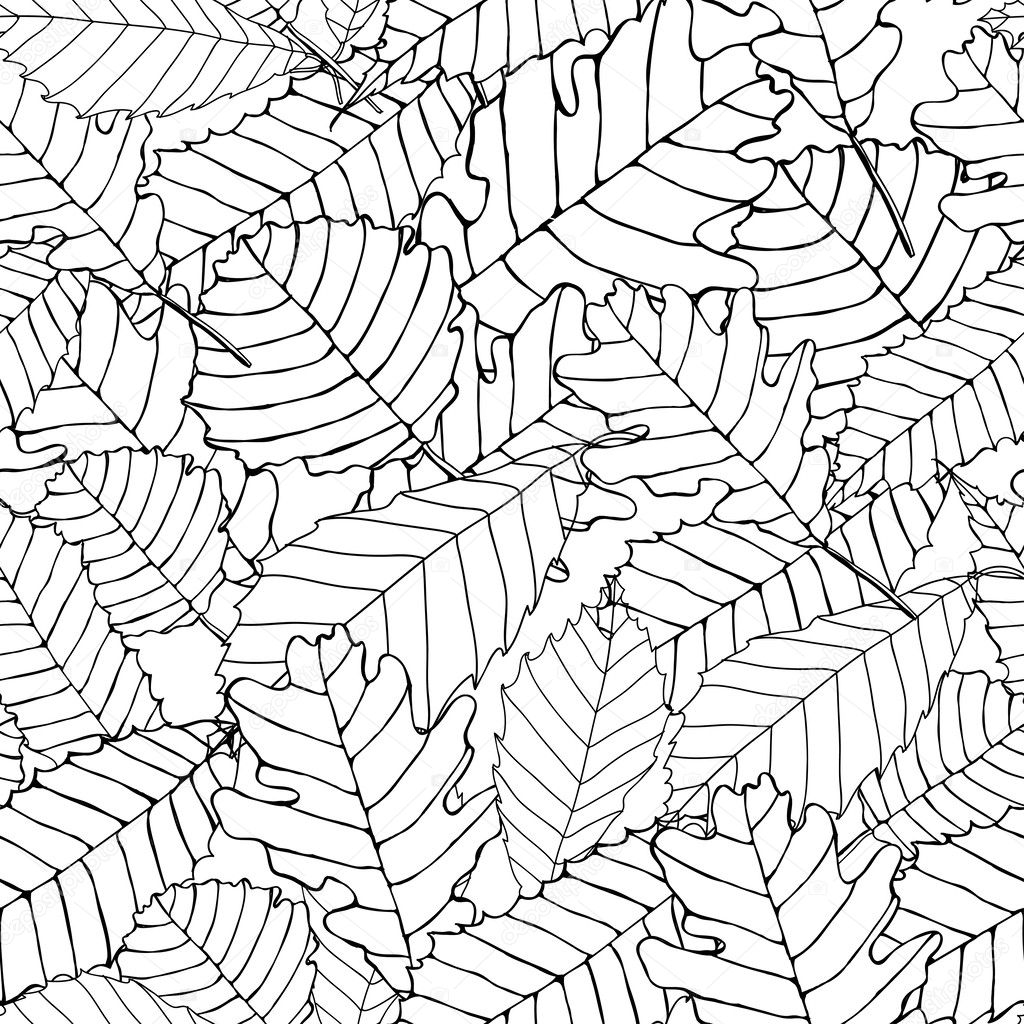 Autumnal leaves seamless background. Black and white seamless pattern of autumn leaves. EPS 10