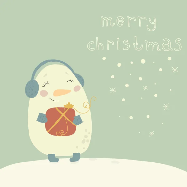 Ilustración de Navidad con muñeco de nieve lindo. La postal para el nuevo año y para la Navidad . — Archivo Imágenes Vectoriales