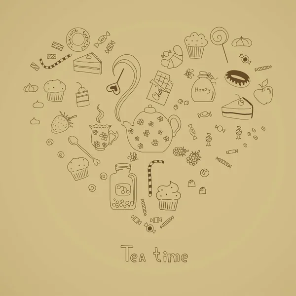 Tea party coeur fond — Image vectorielle