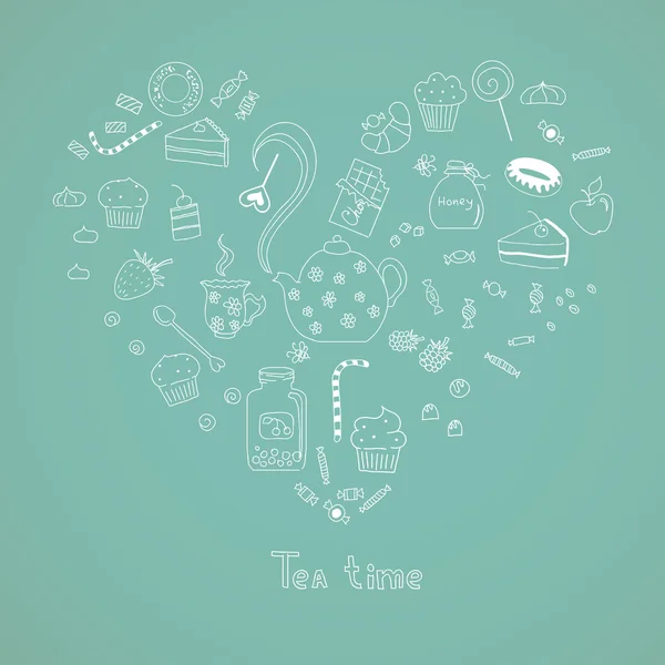 Tea party heart background — Stock Vector