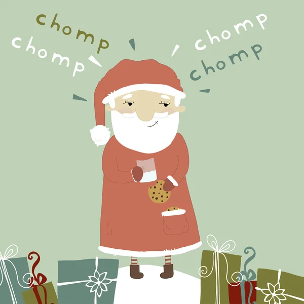 Dibujos animados divertido Santa Claus en concepto de tarjeta vectorial. Cookies para Santa — Vector de stock