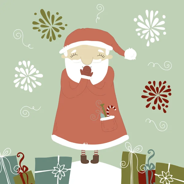 Cartoon funny Santa Claus on concept vector card. — Stock Vector