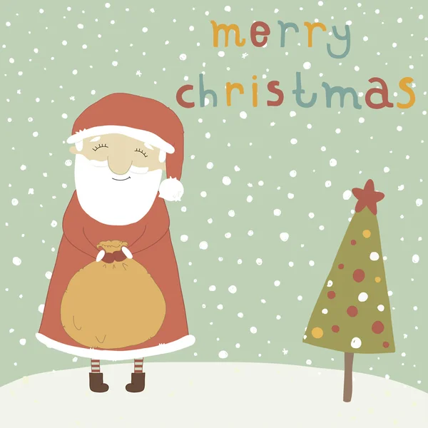 Cartoon funny Santa Claus on concept vector card. — Stock Vector