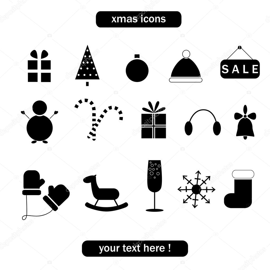 Christmas silhouette labels, icons elements collection — Stock Vector ...