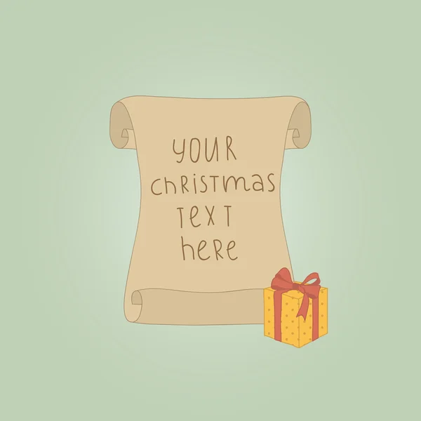 Rolo de papel de um texto de Natal e a caixa de presente — Vetor de Stock
