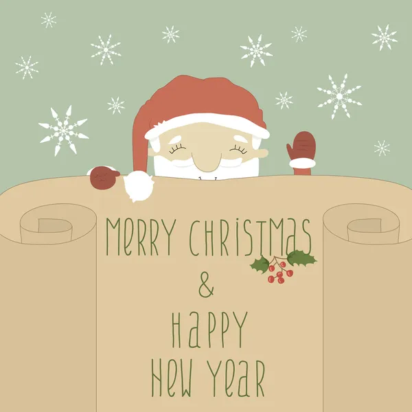Greeting Christmas and New Year card with Santa Claus. — Stock Vector