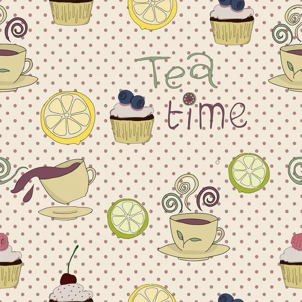 Tea, sweets seamless pattern. — Stock Vector