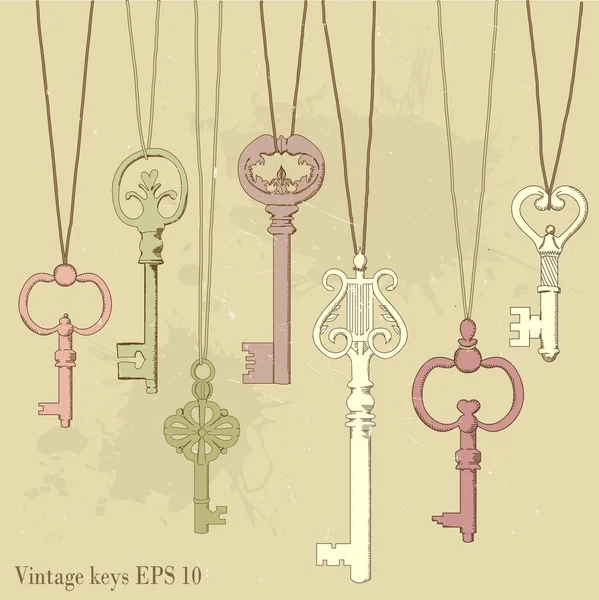 Illustration of hanging vintage keys. — Stock Vector