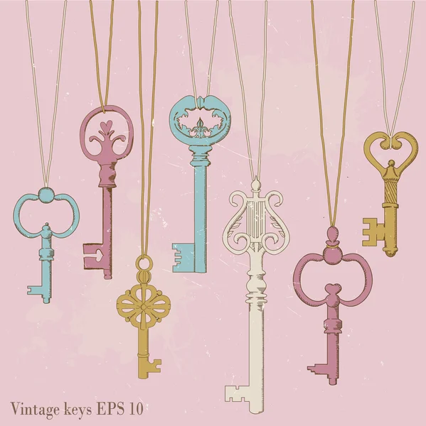 Illustration of hanging vintage keys. — Stock Vector