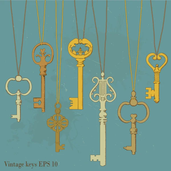 Illustration of hanging vintage keys. — Stock Vector