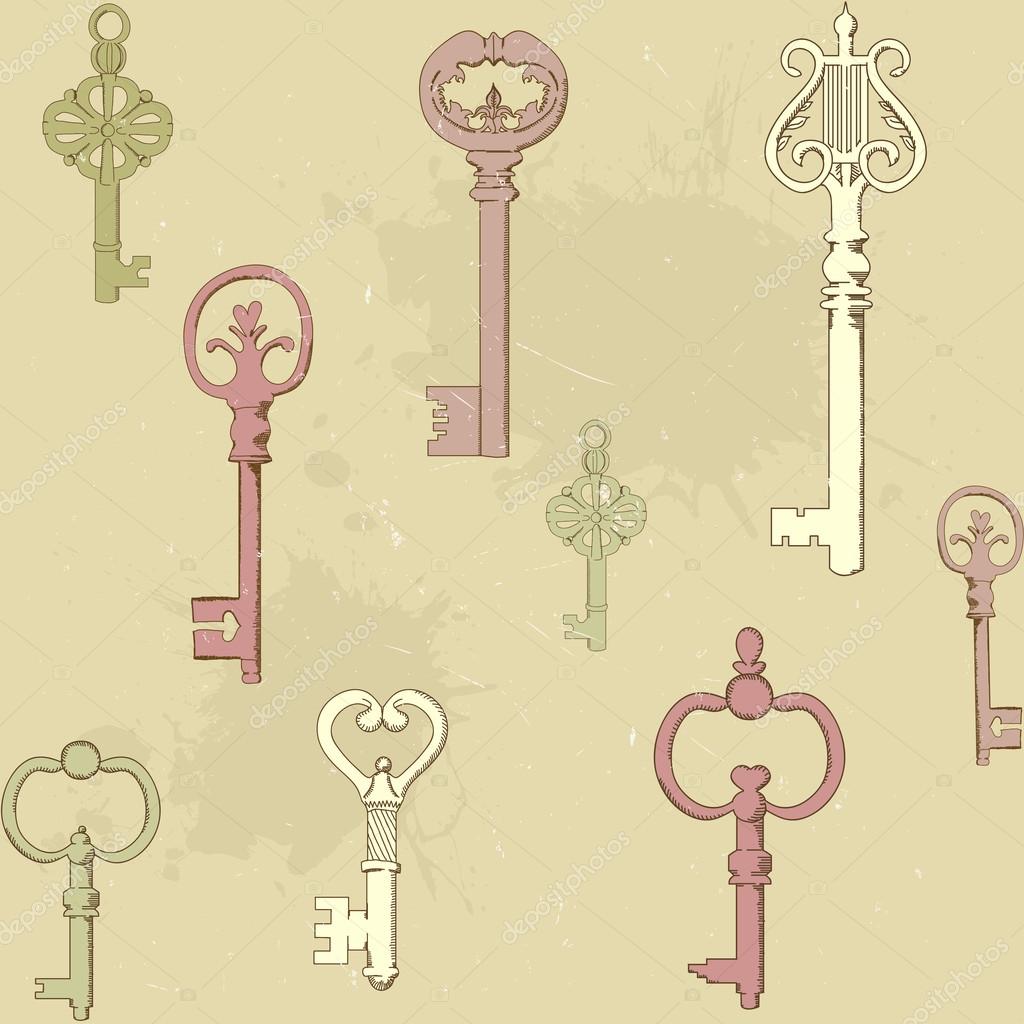 Seamless pattern with vintage keys. — Stock Vector © artnis 32413355