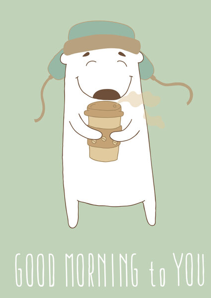 Милый мультяшный хипстерский медведь с кофе
.