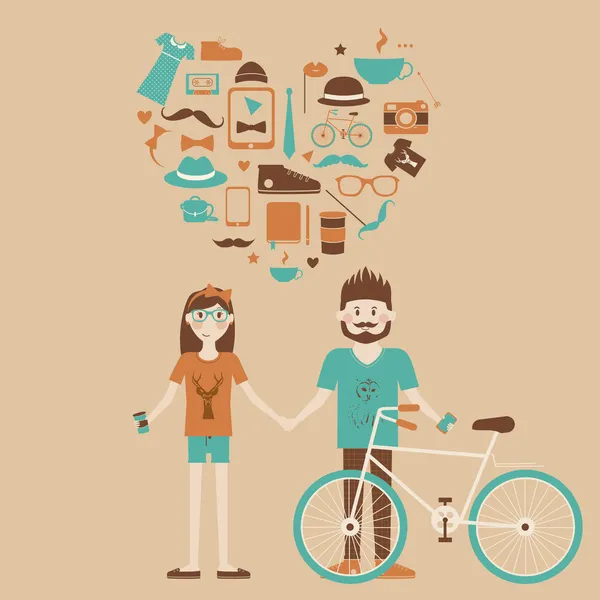 Young hipster couple in love. — Stock Vector